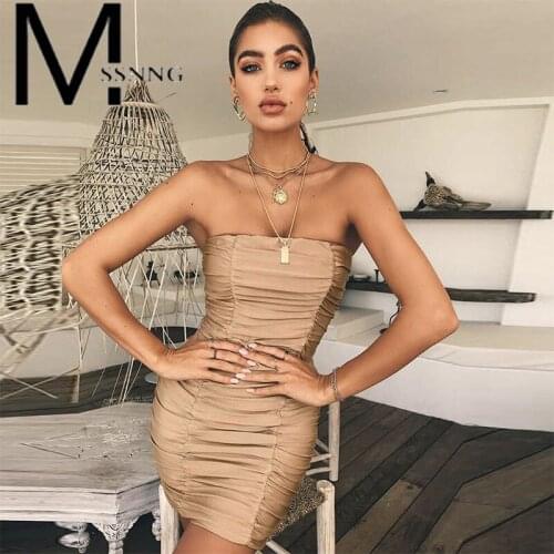 MSSNNG 2018 SEXY backless summer dress bbodycon draped solid sleeveless women dress hot strapless club slash party dresses robe