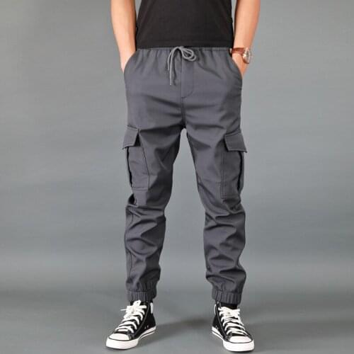 ICPANS Quick Drying Thin Joggers Cargo Pants Men Military Hiking Waterproof Mens Trousers Black Multi-pocket Plus Size