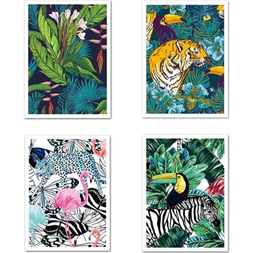 Wall Art Green Forest Pictures Abstract Flamingo Tiger Picture Poster Prints Nordic Canvas Paintings Living Bedroom Decoration