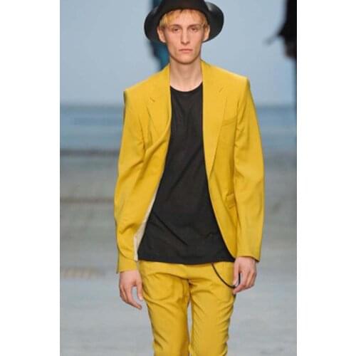 2020 Latest Coat Pant Design Mens Wedding Groom Dress Prom Slim Fit Tailor Made Yellow Fashion Casual Set 2 Piece Tops Pants