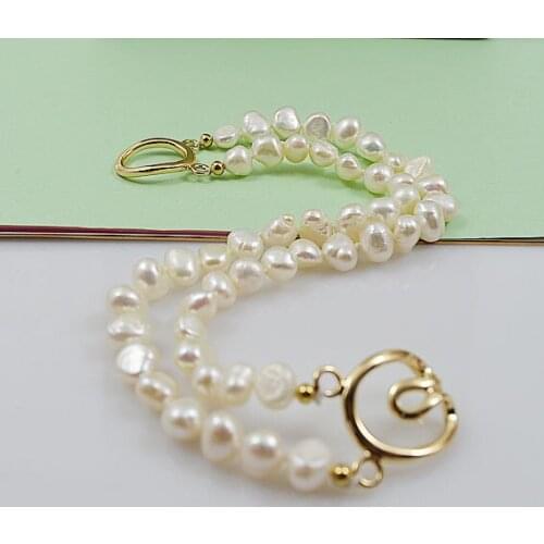 New Favorite Pearl Bracelet White 2Row Baroque Freshwater Pearl Gold Plated Chain Buckle Can Be Worn At Will Ladies Fine Jewelry