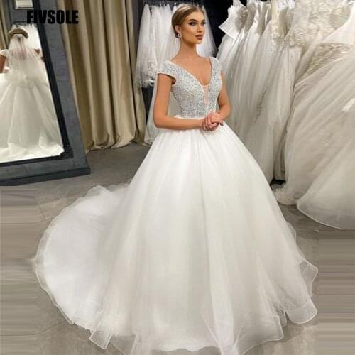 Fivsole Ball Gown Wedding Dress 2021 Robe de Mariee Elegant Real Photos Sweetheart Tulle Appliques Corset Bridal Gowns Plus Size