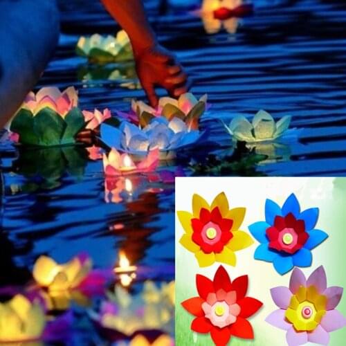 Romantic Lotus Lamps Wishing Lantern Water Floating Candle Light For Birthday Wedding Party Decoration Supplies 80 Pcs