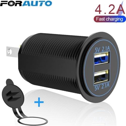 Socket 5V 4.2A output LED Blue Light Dual USB Charger Power Adapter for Auto Marine Motorcycle Truck 12-24V 2 Port USB