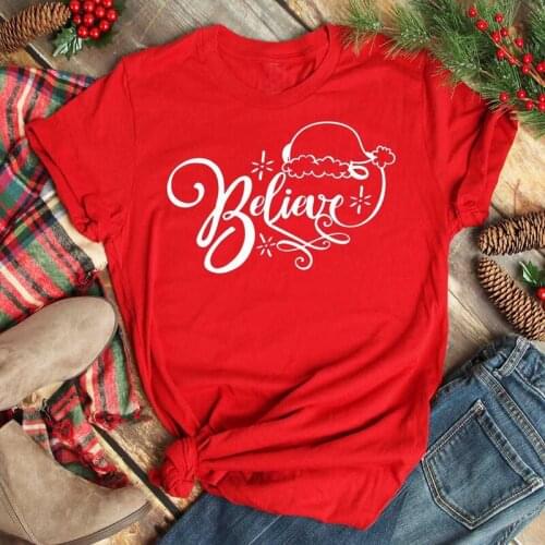 Believe Santa Claus Christmas T-shirt Hipster Happy Christmas Tops Casual HolidayWomen Clothes Tees Slogan Goth Tshirts Outfits