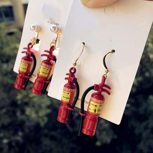 Crazy Exaggeration Fire Extinguisher Drop Earrings Fireman Funny Dangle Earrings Creative Personality Cute Accessories Gift