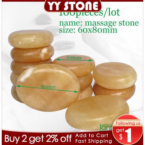 Tontin 100pcs/lot 6x8cm yellow jade massage body stone hot stone massage healthcare health care back massager