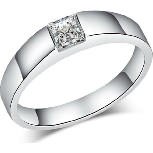 Solid 14K White Gold Ring 1CT Princess Cut Diamond Mens Engagement Ring Statement Jewelry Gift For Husband