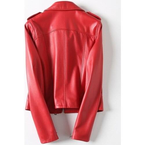 New Fashion Women Genuine Leather Jacket Zipper Short Real Leather Coats High Quality Luxury Sheepskin Overcoat Slim Red Clothes