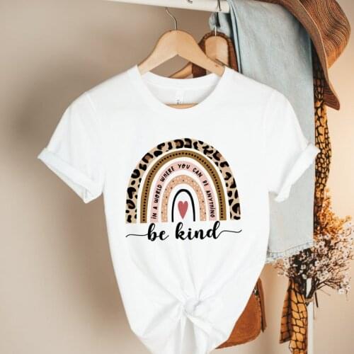 Womens be kind rainbow rainbow gift for her birthday gifts christian tshirt Fashion Casual 100% Cotton Round Neck Female Shirt
