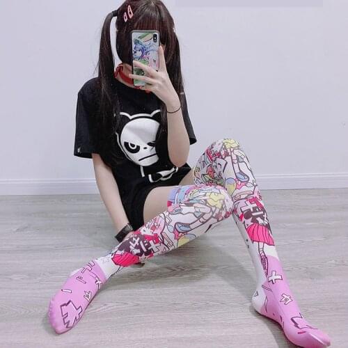 Women Over Knee Stockings Polyester Thin Funny Cartoon Long Stockings for Girl 3D Print Japanese Kawaii High Christmas Stocking
