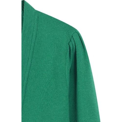 Spring/Summer 2021 New Two-button Pocket V-neck Green Sweater Women Cardigan Outer Wear