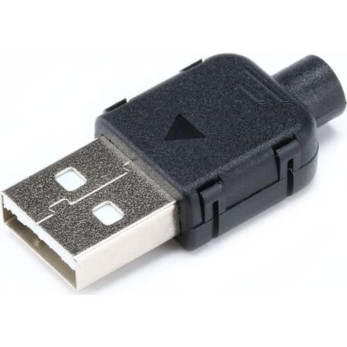 10Sets DIY USB 2.0 Connector Plug Type A Male USB 4 Pin Plug Socket Connector With Black Plastic Cover For Data Connection