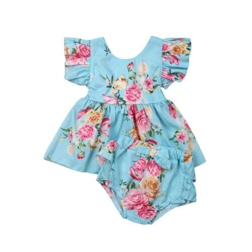 Girl Clothes 2pcs Infant Kid Baby Girl Dress Fly Sleeve Party Pageant Dress+Short Pants Clothes