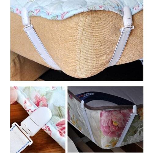 4 Pcs White Bed Sheet Mattress Cover Blankets Home Grippers Clip Holder Fasteners Elastic Straps Fixing Slip-Resistant Belt