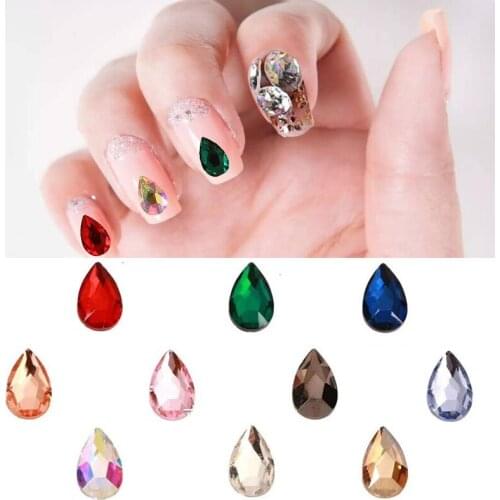 50pc/Bag Flatback Water Drop Rhinestones Nail Art Rhinestones AB Crystals Glass Stones 3D Nail Jewelry Accessories (Water Drop