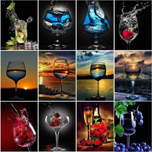 DIY 5D Diamond Painting Red Wine Full Round Drill Diamond Embroidery Glass Cross Stitch Kits Mosaic Picture Rhinestone Gift