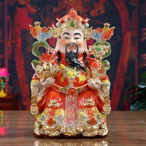 Asia temple efficacious Talisman buddha home altar family Mascot dragon CAI SHEN YE God of wealth Porcelain Sculpture statue