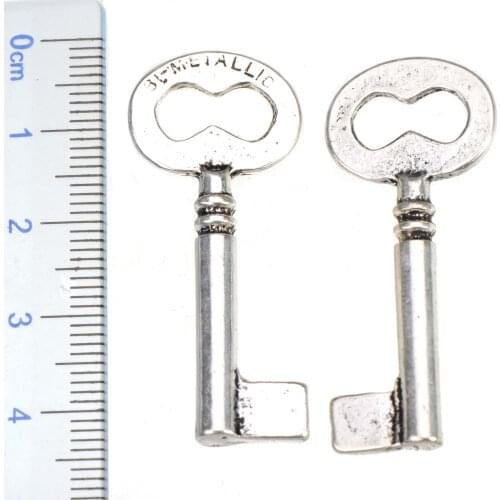 Keychain Accessories Charms DIY Jewelery Handmade Dangles Bulk Wholesales Lot Key BI-MTETALLIC 40x17mm Retro Silver Alloy 15pcs