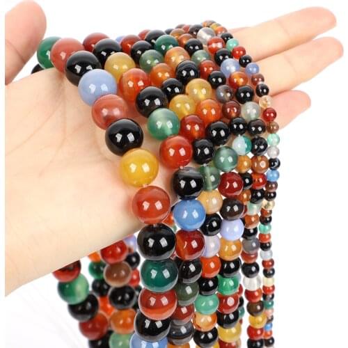 15"Strand Natural Stone Beads Smooth Mixed Striped Agates Round Loose Spacer Beads For Jewelry Making Necklace Bracelet 4-12mm