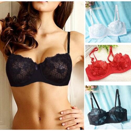 Vgplay Demi Bra Half Cup Unlined Lace Lingerie Hollow Mesh Underwear See Through Brassiere Ultra Thin Bras for Women Breathable