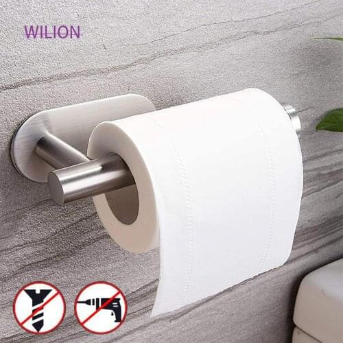 1Pcs No Drilling Stainless Steel Salle De Bain Toilet Paper Holder Kitchen Accessories With Self Adhesive Tape