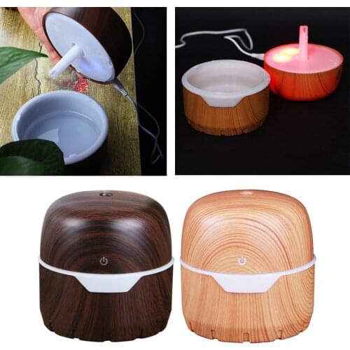 Home 300ml Humidifier Aroma Essential Oil Diffuser MOON 7 LED Light Ultrasonic Wood Grain Air Humidifier USB Mini Mist Maker