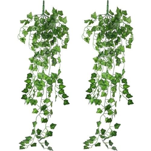 Artificial Hanging Plant Indoor/Outdoor, Plastic Fake Trailing Weeping Ivy Greenery Drooping Plant 2 Pcs