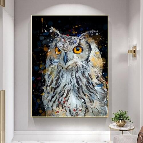 Modern Watercolour Owl Wall Art Abstract Animal Canvas Prints Painting Home Decoration Wall Decor Pictures for Living Room