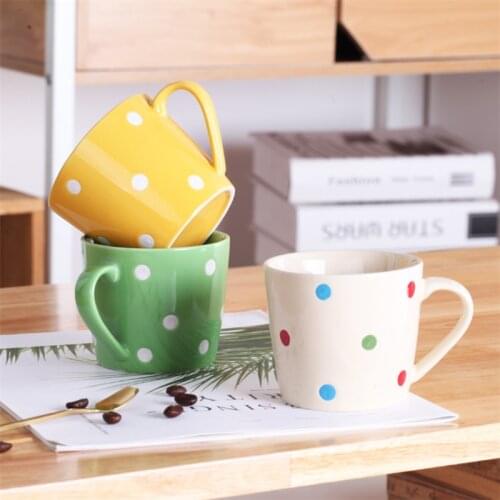 European Ceramic Polka Dot Cute Coffee Mug Creative Porcelain Office Teacups Simple Household Milk Breakfast Cups Drinkware