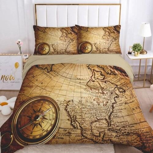 Comforter Bedding Sets Euro Double 3D Duvet Cover Set Blanket/quilt Cover and Pillowcase 220*240 King Queen Bed set Retro map