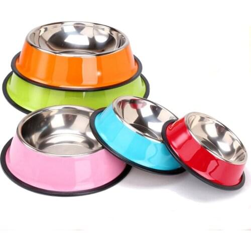 Pets Feeding Dog Food Bowl Anti Skid Stainless Steel Dog Feeder Non-slip Travel Dog Cat Food Water Bowls Dish for Dog Cat Puppy