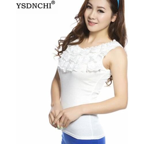 Lace tshirt Ruffles Summer Women Ladies Tanks Camisole Tops Corset Camis Three Layers Blusas Collar Feminino Cotton Tees