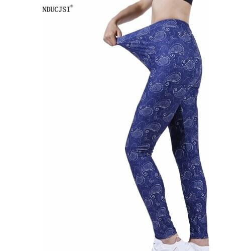 NDUCJSI Fashion Sexy Fashion Sale Blue Leggings Women Floral Printed Pants Wholesales Stretch Workout Summer Fitness Trousers
