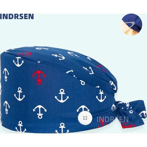 Fashion Daily cleaning Cap with Buttons Pure Cotton Cartoon Print Beauty salon Lab Pet Clinic Cook Dustproof Working Scrub Caps