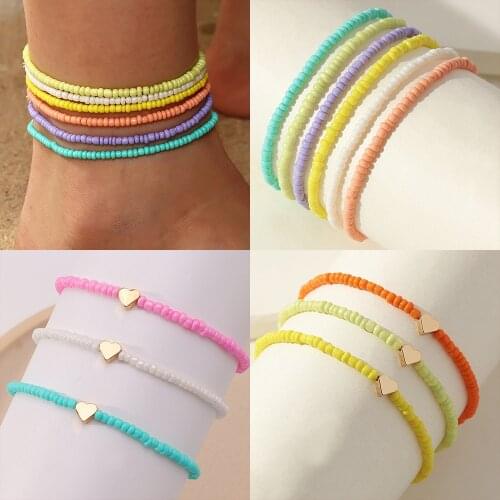 Trendy Colorful Love Boho Beads Ankle for Women Bohemian Measle Alloy Anklet Jewelry for Girls