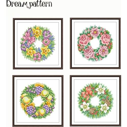 Spring wreath cross stitch kits cartoon pattern 18ct 14ct 11ct white fabric cotton thread DIY embroidery kit craft