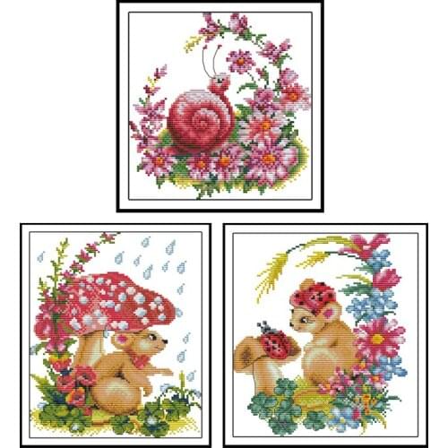 A Snail and Beautiful Flowers DIY Handmade Needlework 14CT 11CT Cross Stitch Set Printed Canvas Embroidery Kits Cross Stitch Kit