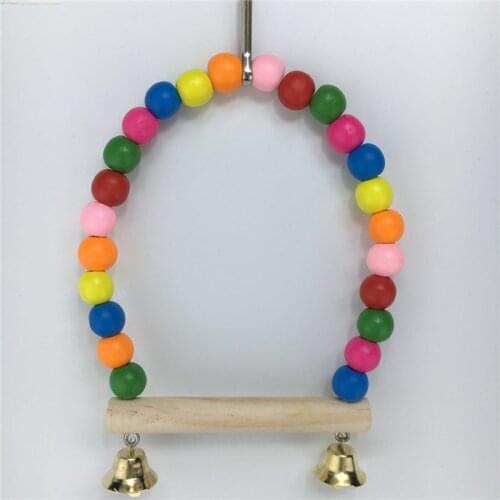 1PC Natural Wooden Parrots Swing Toy Birds Colorful Beads Bird Supplies Bells Toys Perch Hanging Swings Cage for Pets