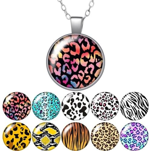 New Fashion Leopard zebra Snake Tiger Patterns Pendant Necklace 25mm Glass Cabochon Women Girl Jewelry Party Birthday Gift 50cm