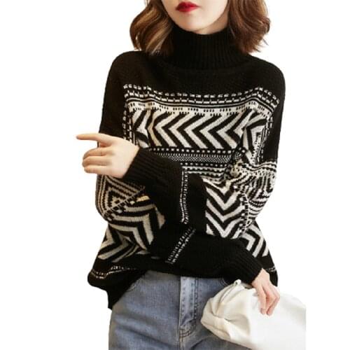 Autumn And Winter New Womens Simple Nordic Style Casual Loose Long Sleeve Wool Like Sweater Blouse
