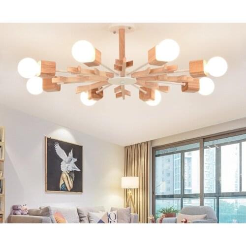 New Arrival LED Chandelier Wooden Lustres For Living Room Wood Dining Lights Modern Ceiling Mounted Chandeliers Lighting