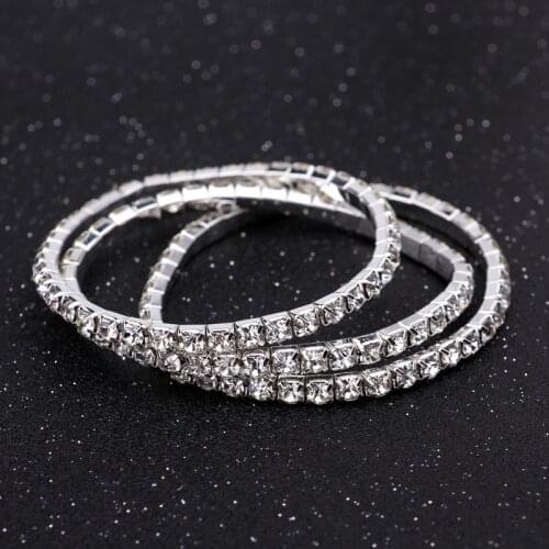 New Fashion Vintage Elasticity Crystal Rhinestone Bracelets $ Bangles for Women Adjustable Pulsera Jewelry Party Wholesales