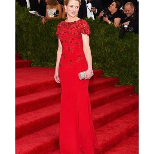 Charming Appliqued Beading Cap Sleeve Celebrity Dresses Floor Length Mermaid Formal Evening Dress