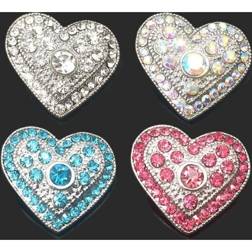 Wholesale metal Rhinestone Snap Buttons w184 heart Diy Jewelry fit 18mm Snap button Necklaces/Bracelets for women