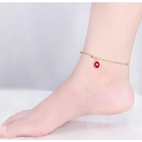 Simple Inlay Red zircon Bead Anklets for Women Classic Gold Color box Chain foot Jewelry Gift For Girls DropShipping
