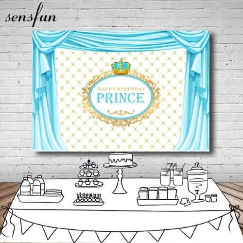 Sensfun Little Prince Diamonds Curtain Crown Photography Backgrounds Kids Newborn Baby Shower Birthday Party Backdrops Custom