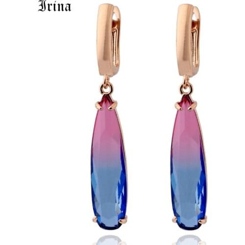 New Fashion Earrings For women Jewelry 585 Rose Gold Long Earrings Water Drop Colorful Natural Zirconia Dangle Jewelry Gift