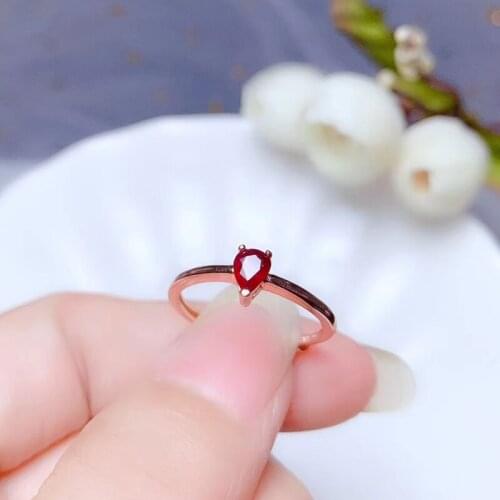 Chic 100% natural Ruby ring for women silver Ring pear shape good color certified gem real 925 silver girl date gift engagement