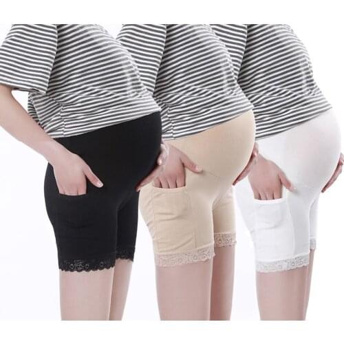 Pocket Maternity Shorts Modal Elastic Summer Breathable Adjustable Pregnant Women Pants Black White Gray Khaki Pregnancy Clothes